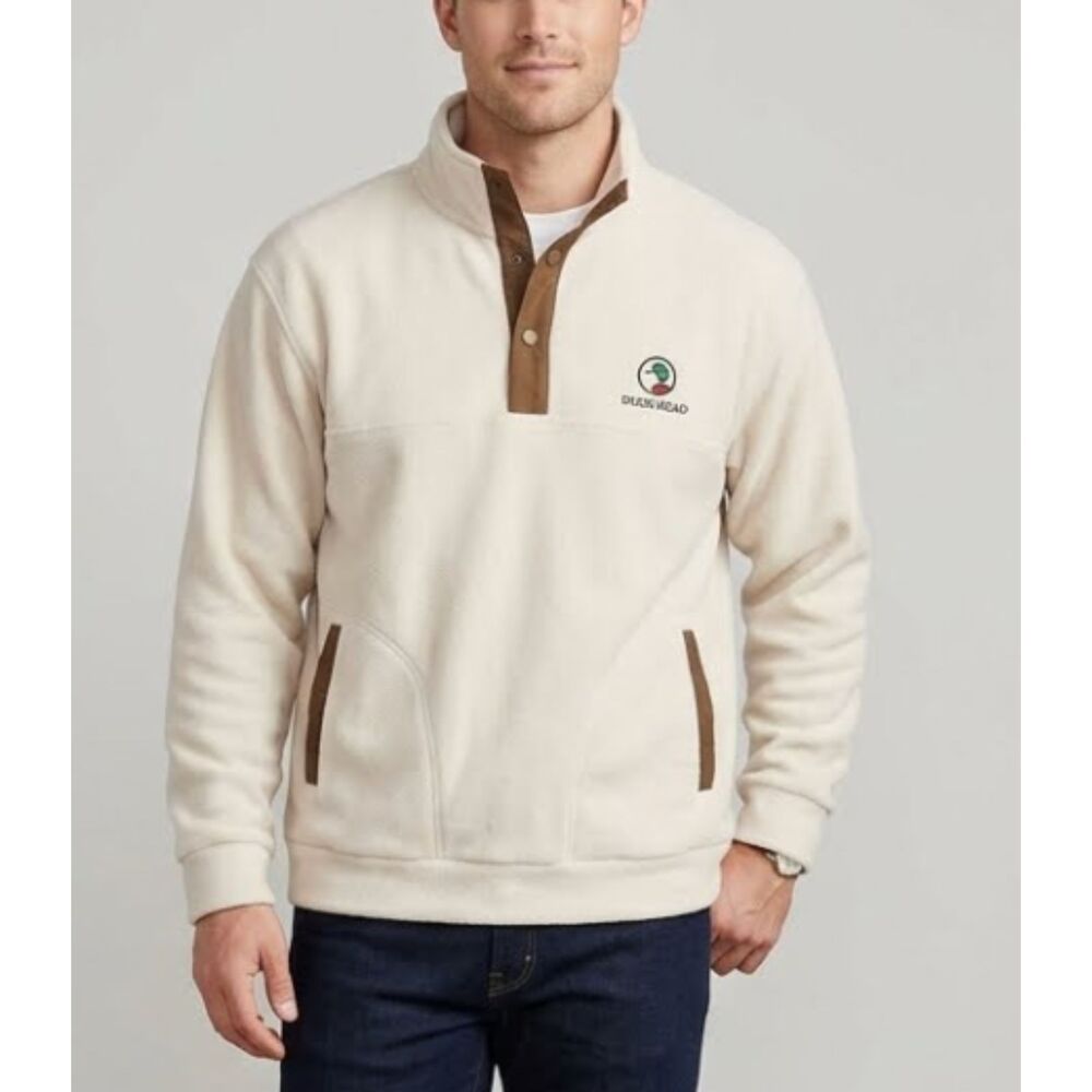 Vintage 90s Duck Head Expedition Fleece Snap Pullover Cream Brown Men's XL